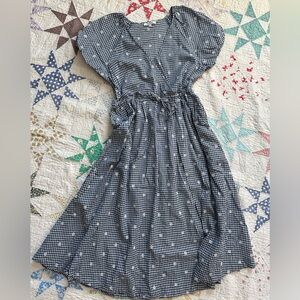 Madewell Midi Checkered Gingham Dress with Embroidery & Pockets